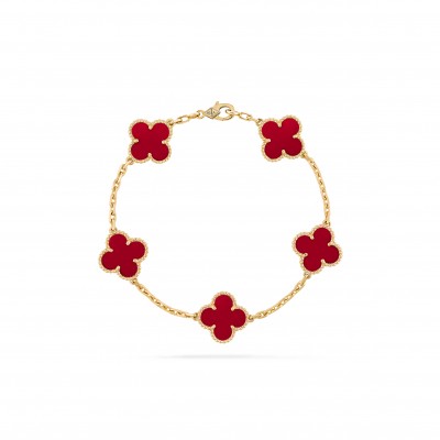VAN CLEEF ARPELS VINTAGE ALHAMBRA BRACELET, 5 MOTIFS - YELLOW GOLD, CARNELIAN  VCARD35500